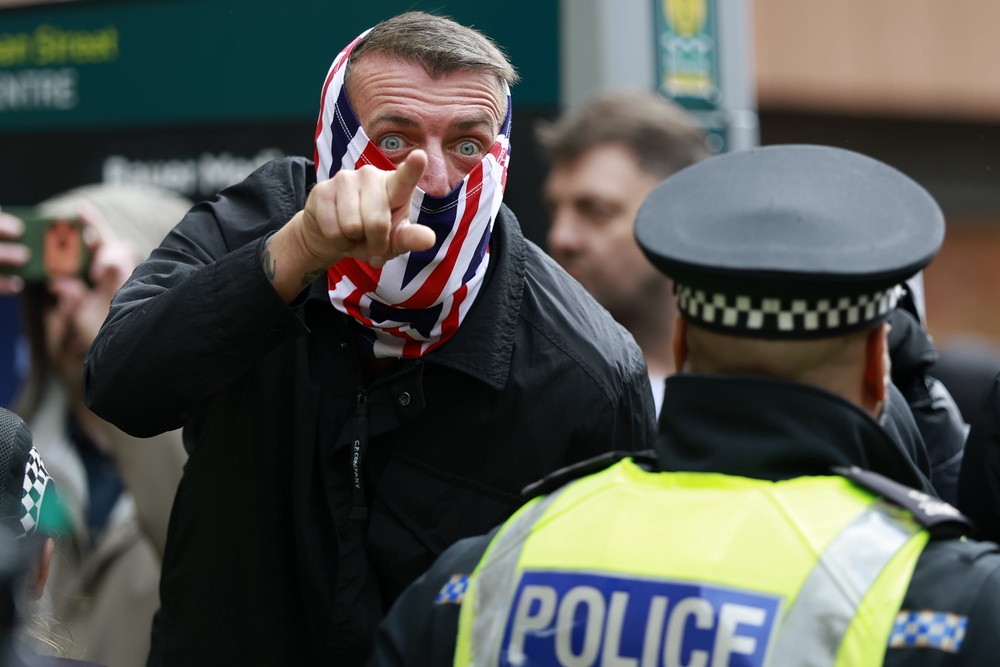 An anti-immigration protest in Glasgow, sparked by Nowak’s murder (Getty)