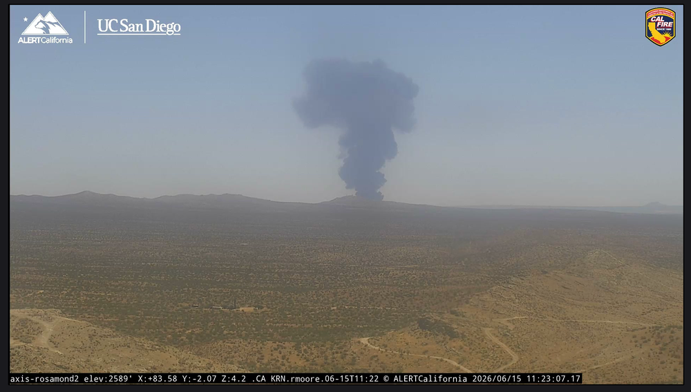 Smoke was seen billowing from the wreckage from afar (ALERTCalifornia/ UC San Diego)