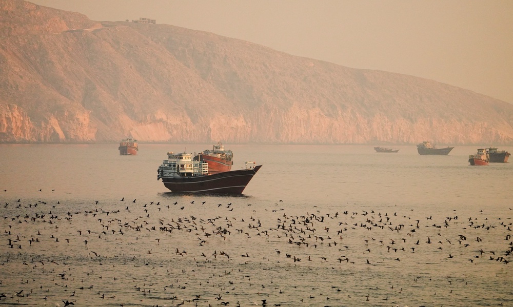 Vessels at the Strait of Hormuz, as seen from Musandam, Oman, June 16 (Reuters)