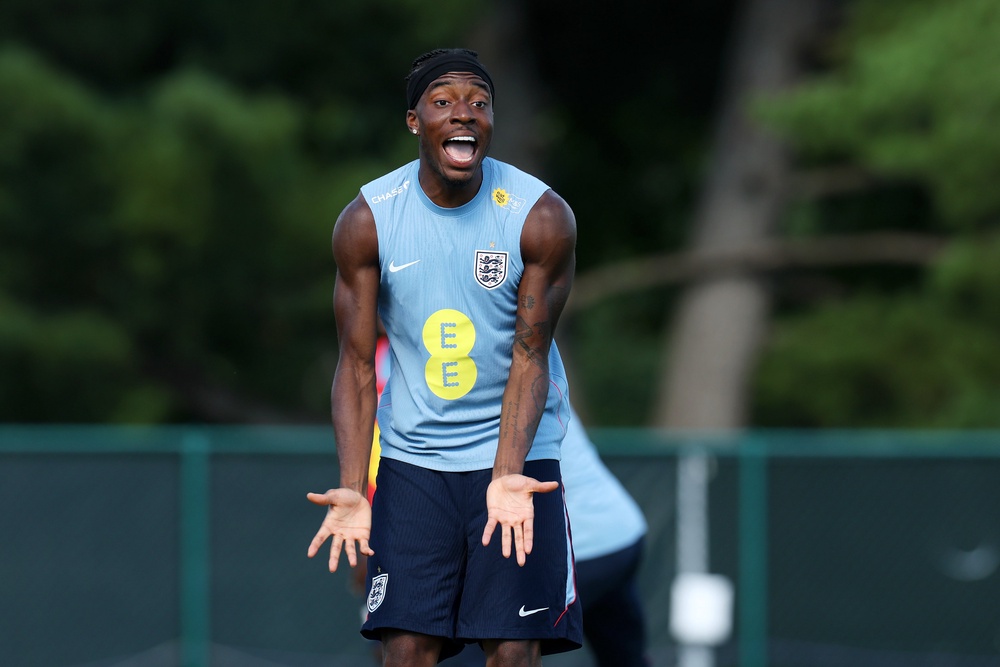 Noni Madueke during an England training session in Kansas City (Getty)