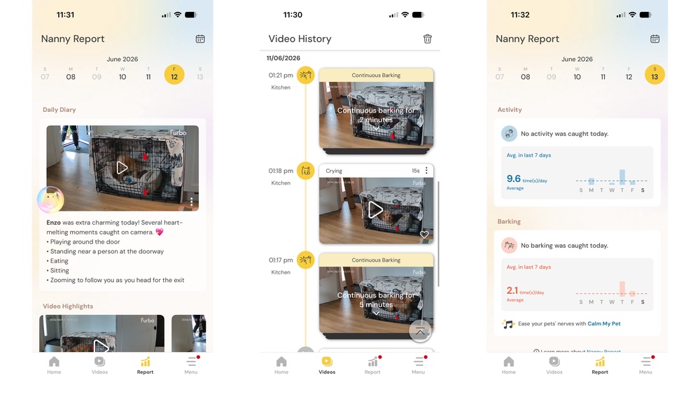 The Furbo app includes video recordings, activity data and an AI chat bot (Alistair Charlton / The Independent)