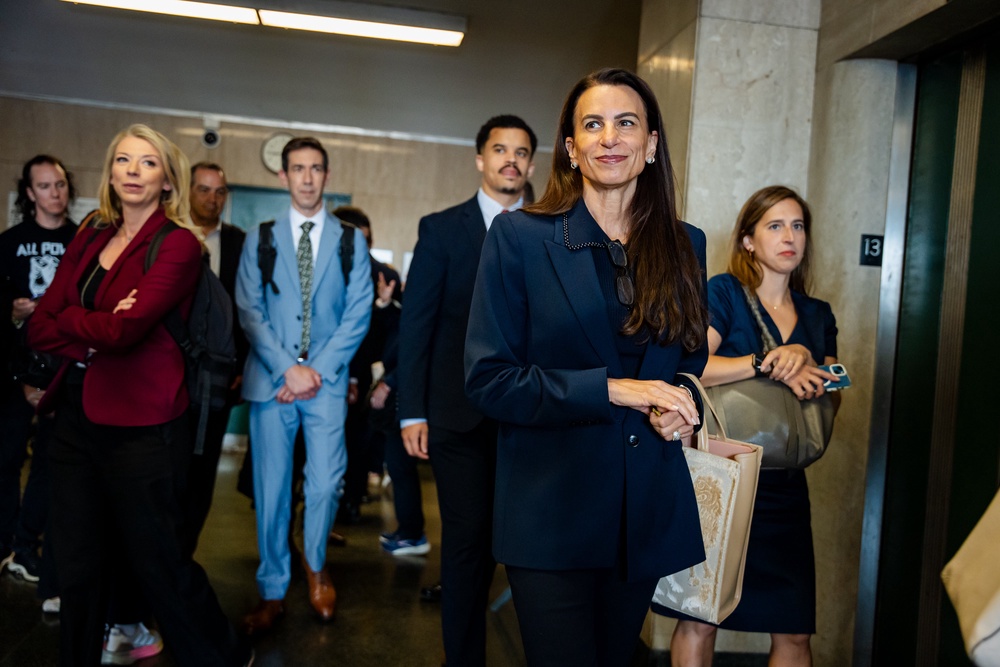 Karen Friedman Agnifilo, one of Luigi Mangione’s attorneys, leaves the hearing room after it was announced that Mangione would not appear in court that day at Manhattan Criminal Court (AP)