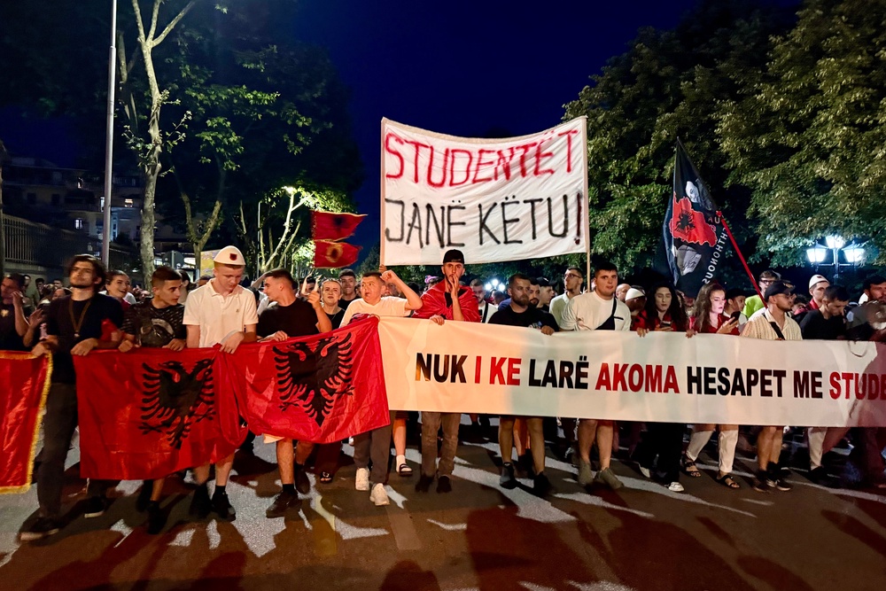 Protests in Tirana, Albania, on June 15 (Annabel Grossman/The Independent)