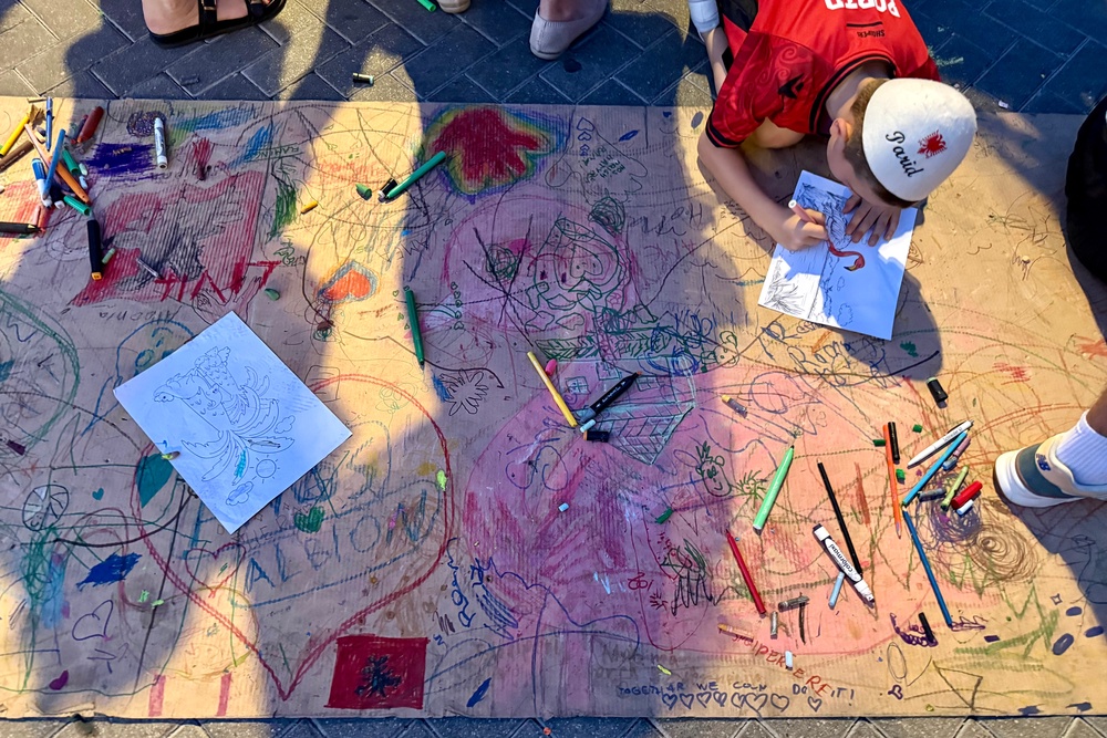 Children's area at protests in Tirana, Albania, on June 15 (Annabel Grossman/The Independent)