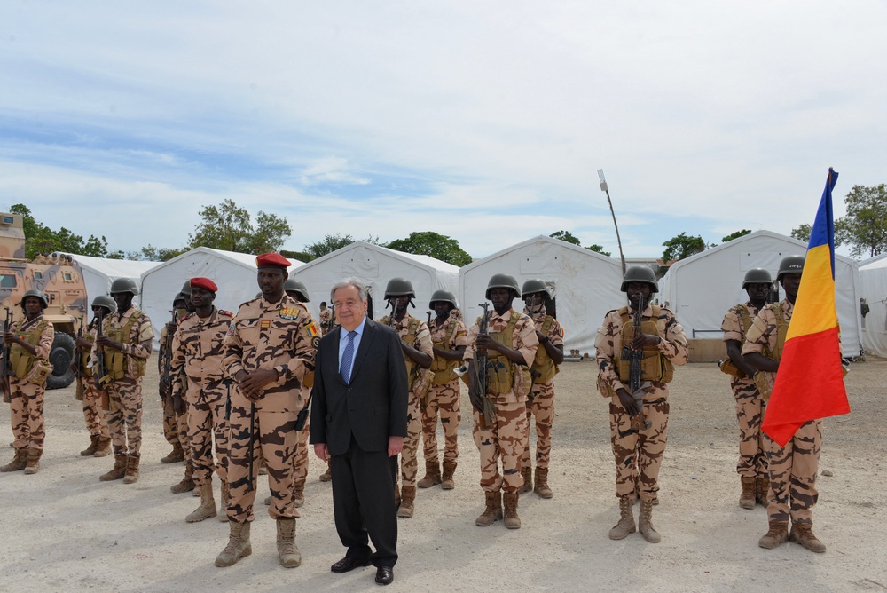 Antonio Guterres meets with Chadian soldiers of the international Gang Suppression Force in Port-au-Prince, Haiti, on 16 June 2026 (AFP/Getty)