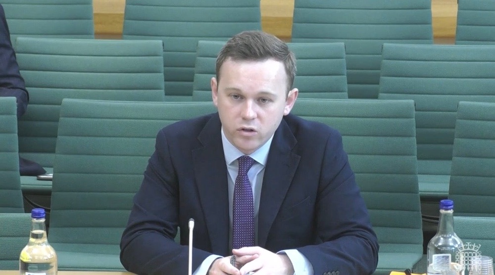 Alliance Party deputy leader Eoin Tennyson gives evidence to Westminster’s Northern Ireland Affairs Committee on Wednesday morning. (Westminster/PA)