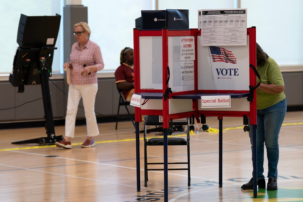 People cast their vote during D.C. primary election at Shepard Park Elementary, Tuesday, June 16, 2026, in Washington (AP)