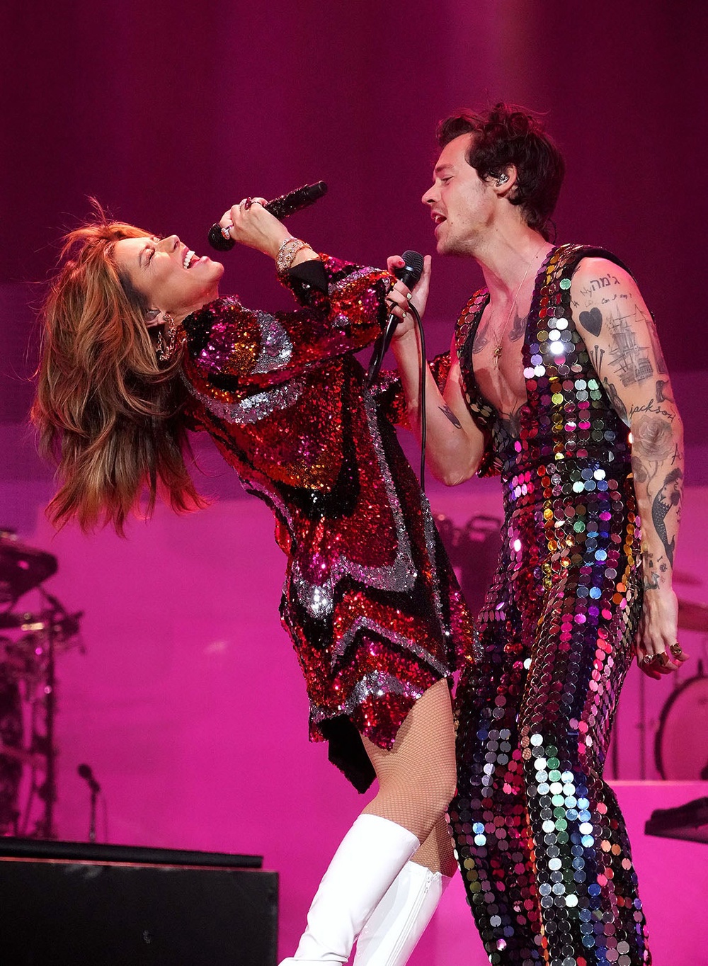 ‘He doesn’t take himself too seriously’: Twain on Harry Styles, pictured at Coachella festival with her in 2022 (Getty)