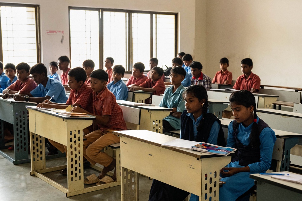 Children attend a class at the government-run Netaji Subhas Chandra Bose residential school that houses tribal students from drought-ridden villages (AFP/Getty)