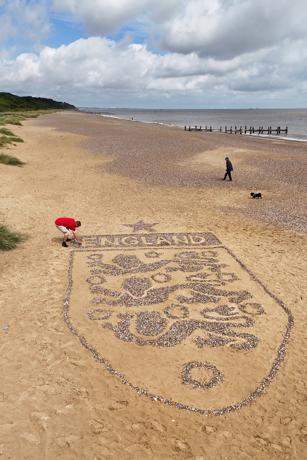 The giant England badge was made by artist Toby Clark near Lowestoft, Suffolk (Joe Giddens/PA) (PA Wire)