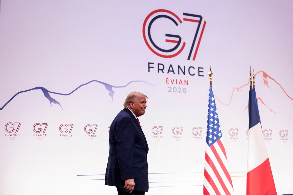 U.S. President Donald Trump arrives to hosts a press conference, during the G7 Summit in Evian-les-Bains (Reuters)