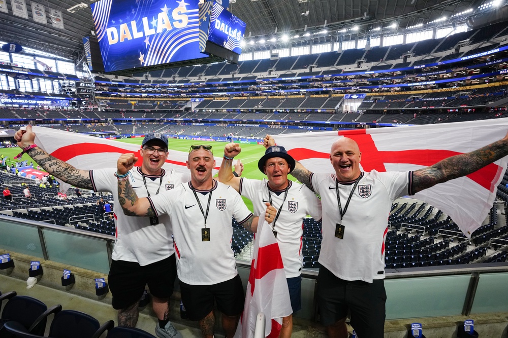 England fans in the stands ahead of the FIFA World Cup Group L match at the Dallas Stadium (PA)