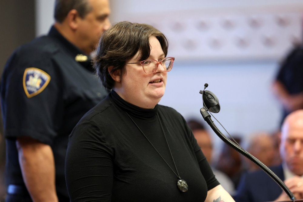 Danielle Mack, sister of Valerie Mack speaks in court during Heuermann’s sentencing (Getty)