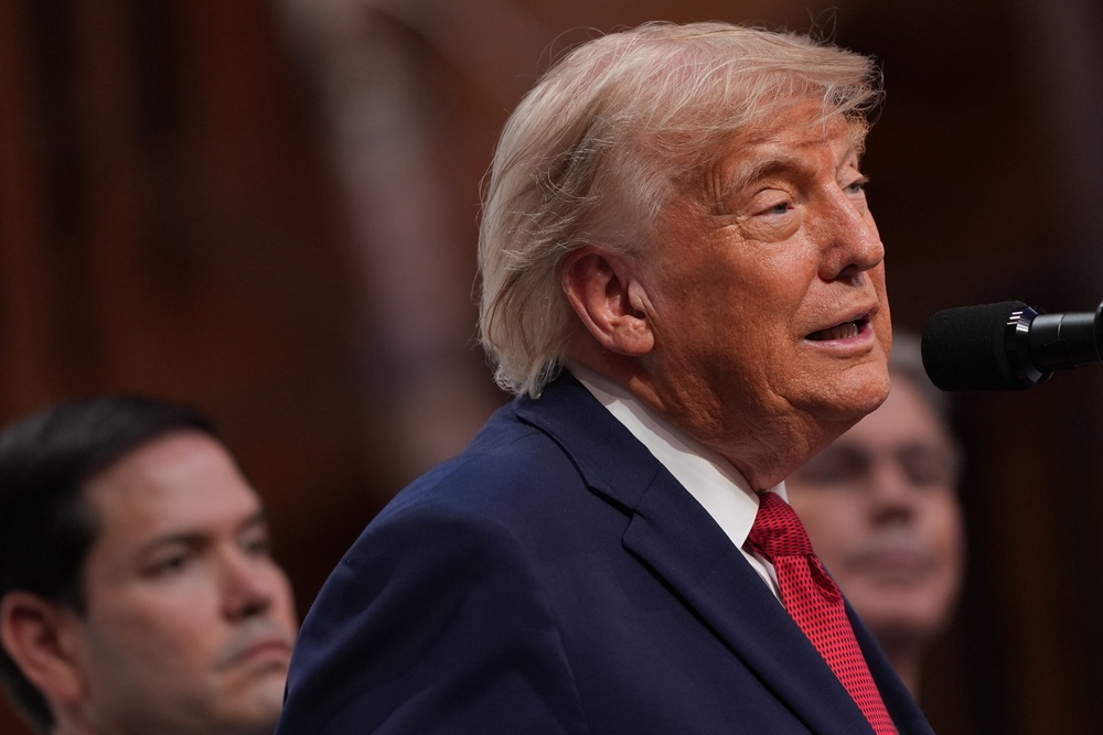 President Donald Trump speaks during a news conference at the G7 summit (Julia Demaree Nikhinson/AP) (AP)