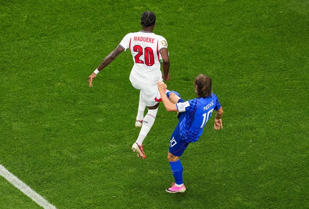 Luka Modric caught Noni Madueke in the box and gifted England a penalty (PA)