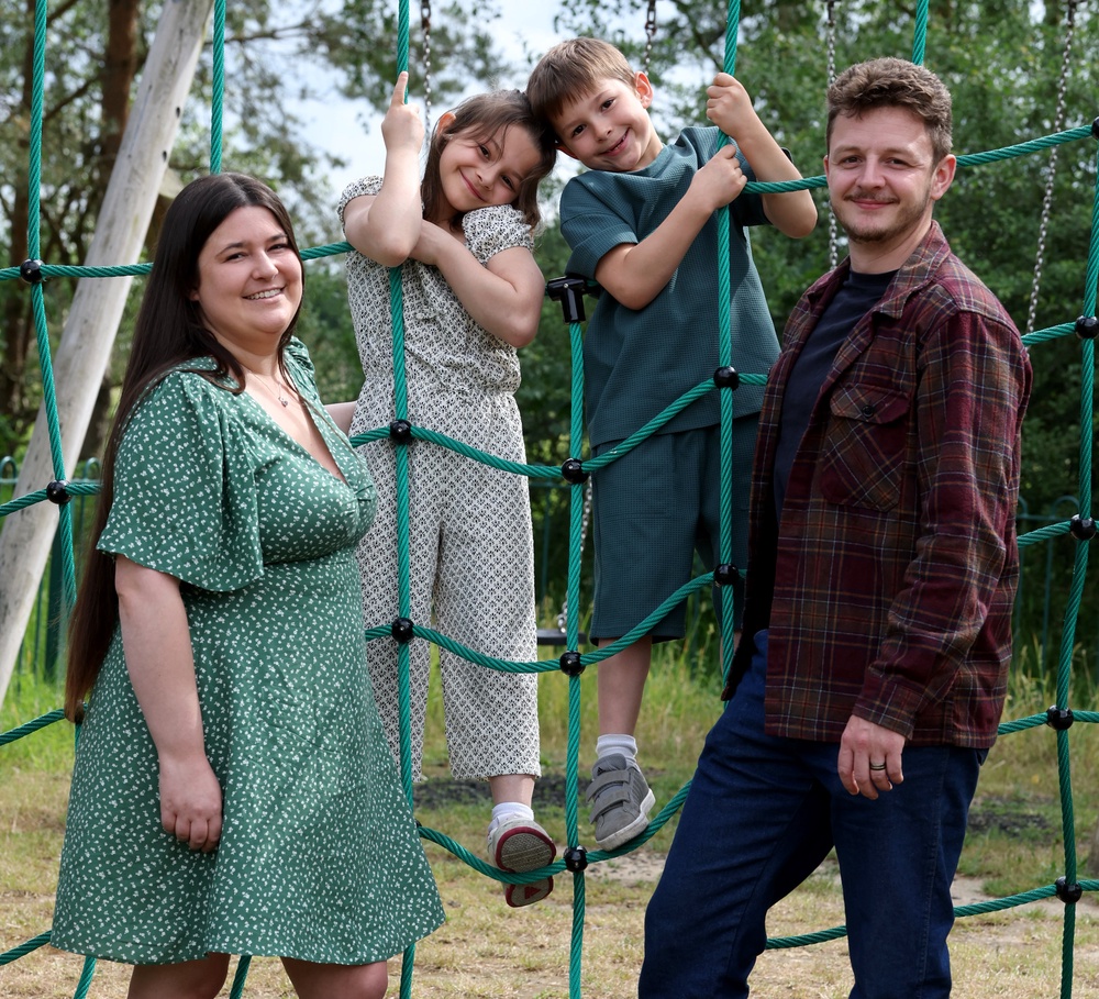 Tom Atkins and Amy Govier with their children Elliot, seven, and Miya, nine (Chris Radburn/PA) (PA Wire)