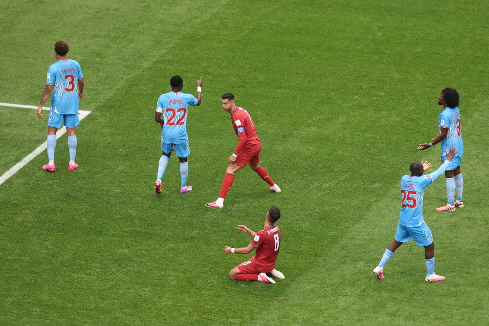 Ronaldo took the ball off Bruno Fernandes behind him (Getty)