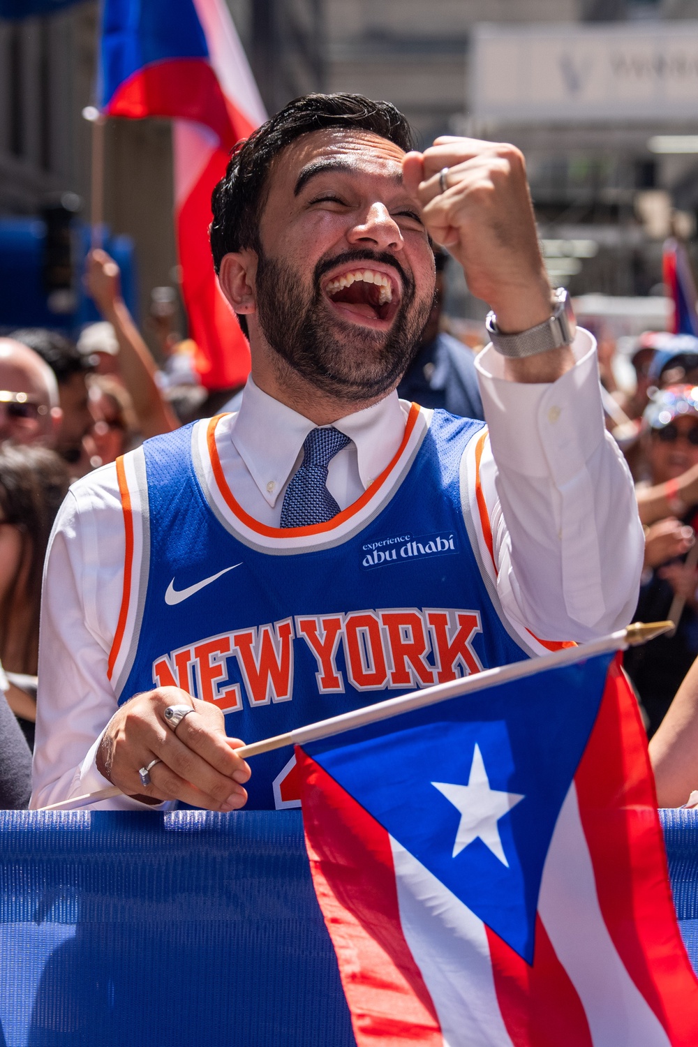 New York City Mayor Zohran Mamdani takes part in the National Puerto Rican Day Parade, Sunday, June 14 (AP)