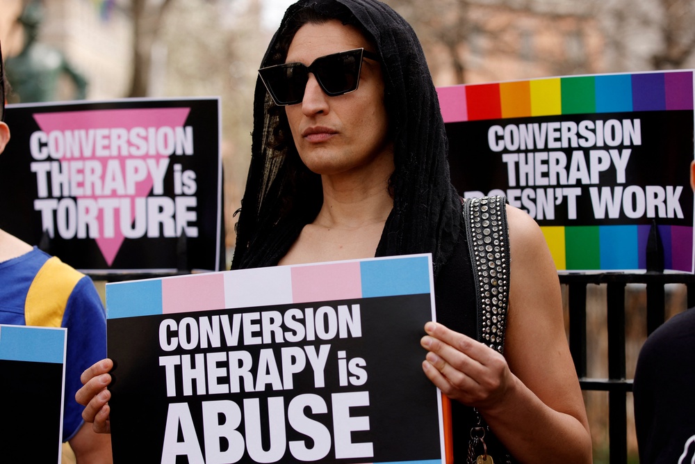 Protesters in the US demonstrating against conversion therapy (AFP/Getty)