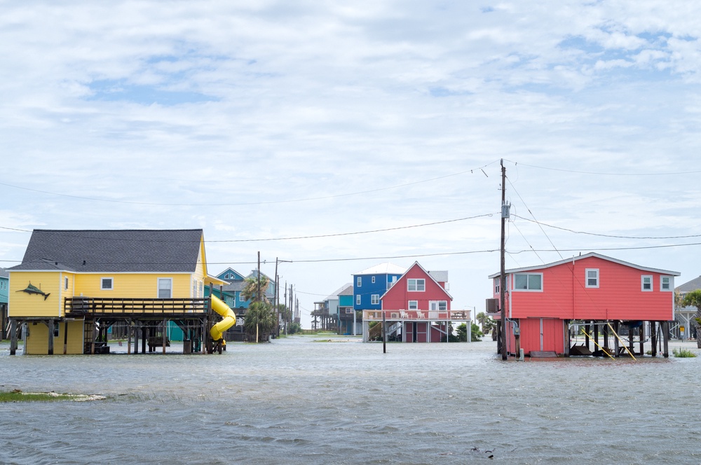 Floodwater surrounds a neighborhood after Tropical Storm Arthur made landfall (Getty)