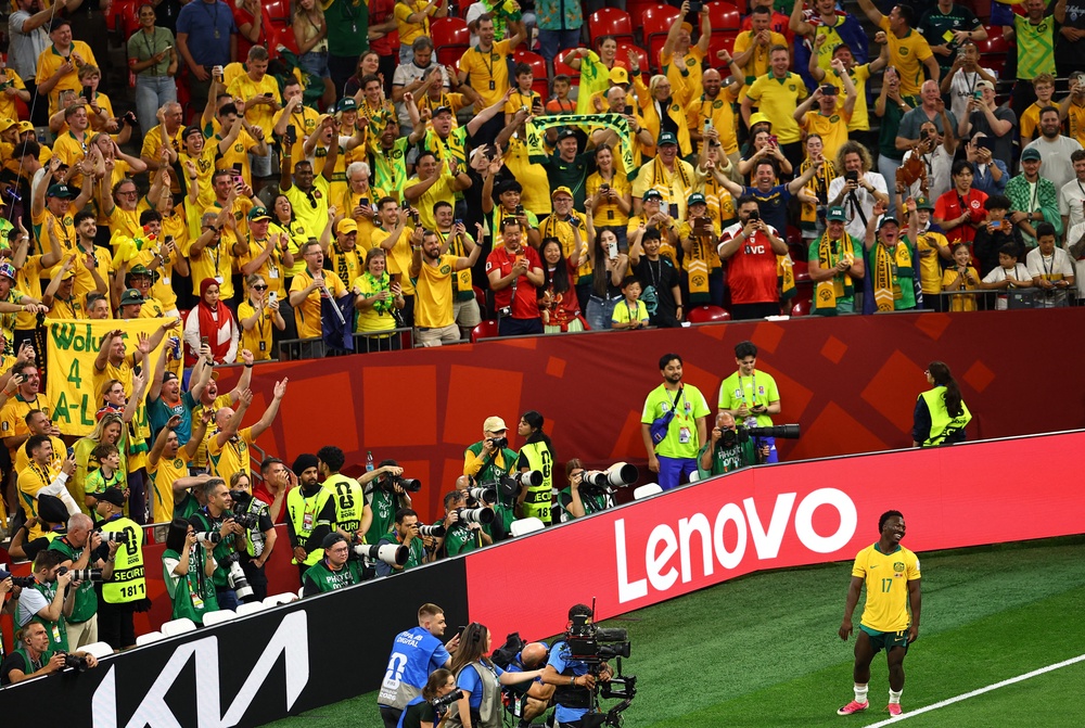 Irankunda celebrates with fans after the Turkey win (Reuters)