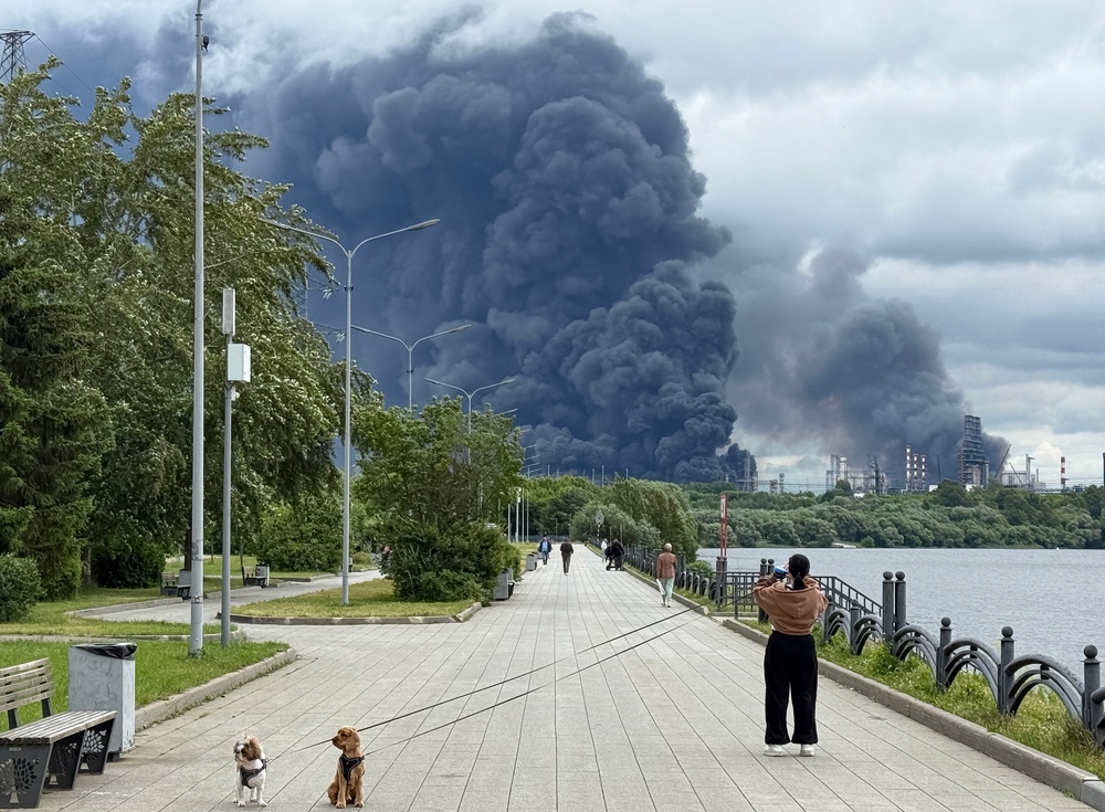 The drone strikes in Moscow have brought the war back to Russia, piling pressure on Putin (18 June pictured) (AFP/Getty)