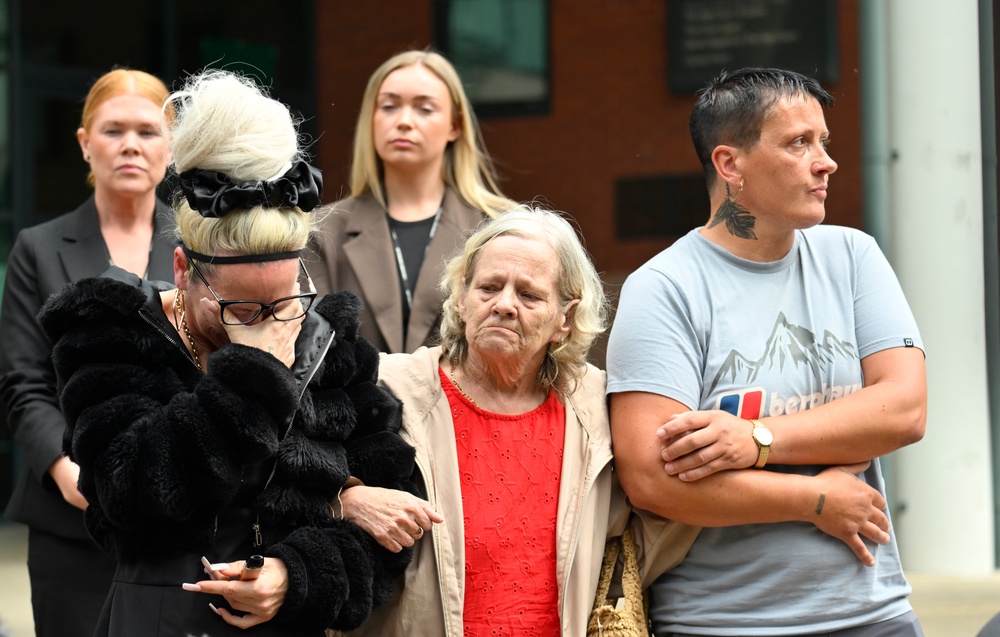 Preston Davey's birth mother Sarah Davey (left) outside Preston Crown Court. (PA)