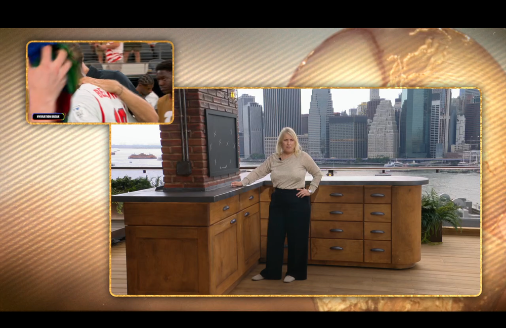 Emma Hayes appeared to be put in a show kitchen to do tactical analysis during England’s game with Croatia (ITV)