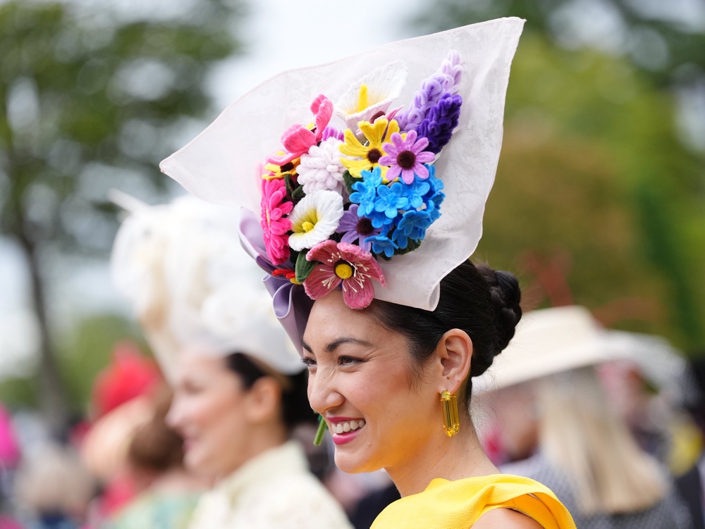 Designer and milliner Angela Menz wearing a hat she created from pipe cleaners (Jonathan Brady/PA) (PA Wire)