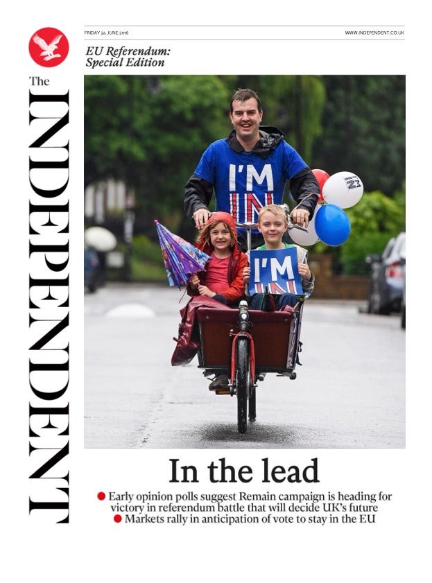 The first edition of the Independent's daily edition as polls closed on EU referendum day (The Independent)