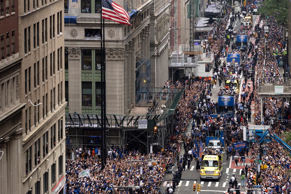 It kicked off at 10 a.m. near Battery Park, winding its way up Broadway through the iconic ‘Canyon of Heroes’ (Getty Images)