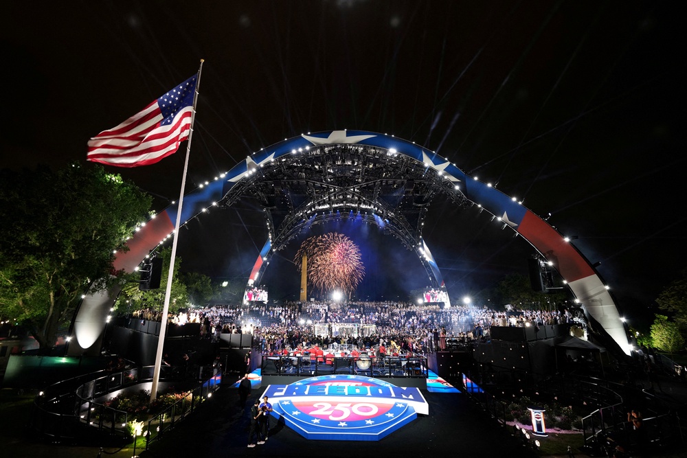 The UFC Freedom 250 was held Sunday, coinciding with Trump’s 80th birthday, and was meant to celebrate America’s 250th anniversary next month (Reuters)