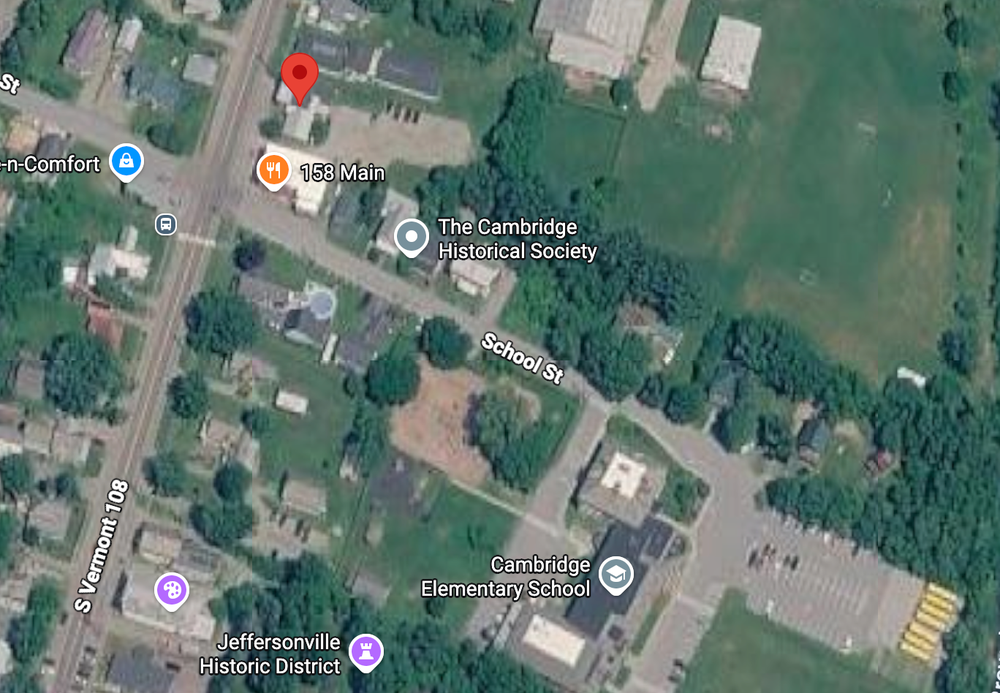 Some parents in a small Vermont town are protesting a dispensary that hopes to open near the local elementary school, according to reports. The red pin shows the proposed location of the store (Google Maps)