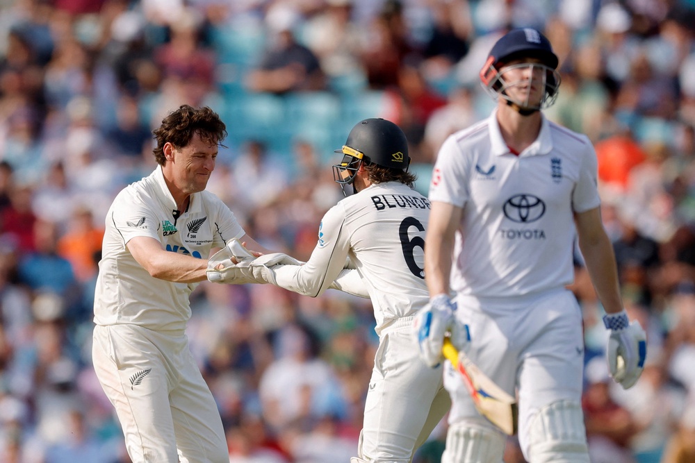 Matt Henry removed Joe Root and Harry Brook in quick succession as England struggled (Reuters)