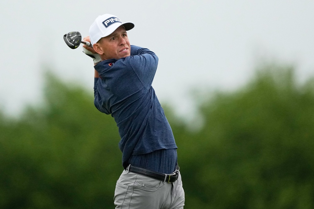 Sam Stevens held the clubhouse lead (Gerald Herbert/AP) (AP)