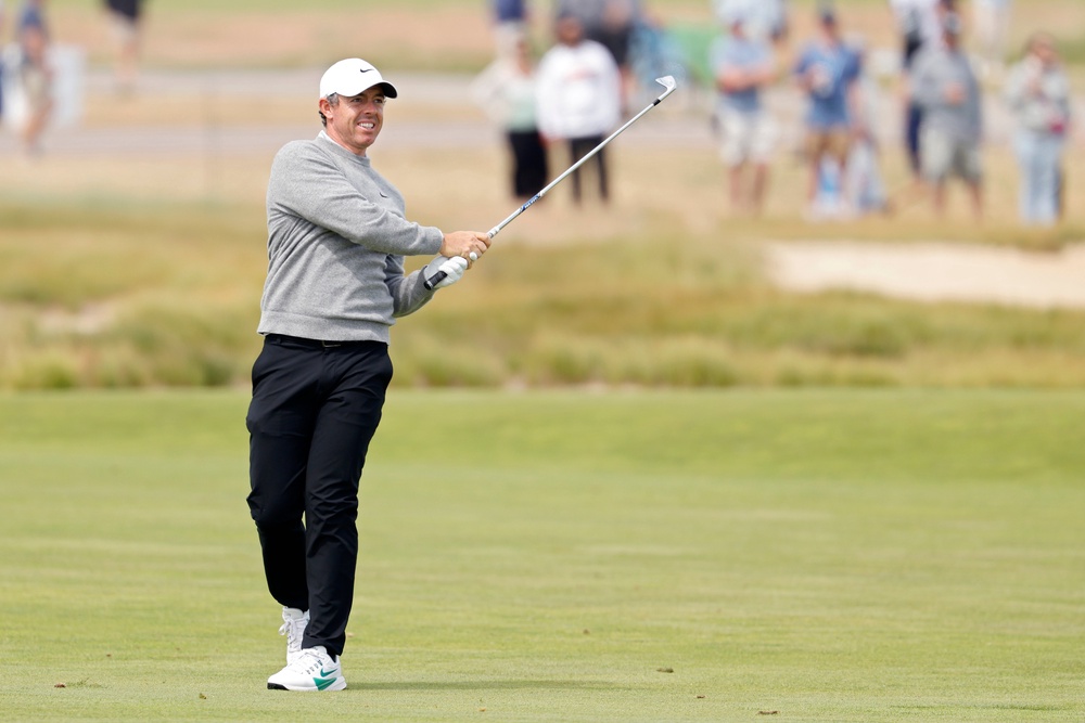 McIlroy battles the conditions but is right in contention (Getty)