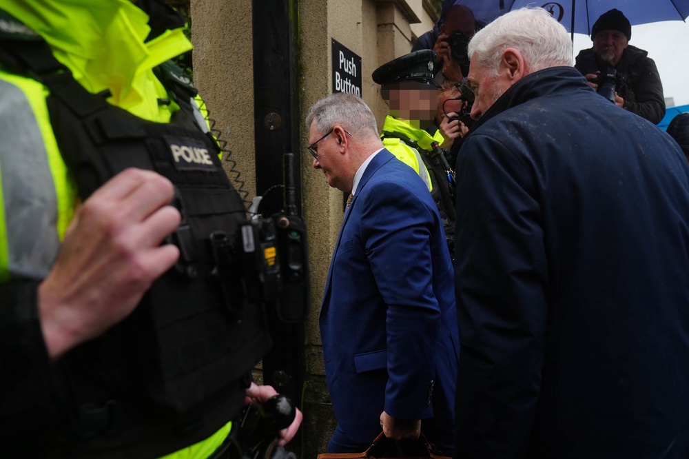Sir Jeffrey Donaldson is on trial at Newry Crown Court (Brian Lawless/PA) (PA Wire)