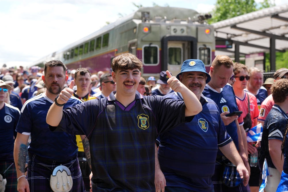 Scotland fans arrive by train ahead of the FIFA World Cup Group C match at the Boston Stadium, Foxborough (PA)