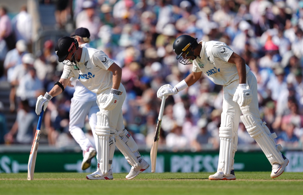 Henry Nicholls, left, and Rachin Ravindra underpinned New Zealand’s second innings (Ben Whitley/PA) (PA Wire)