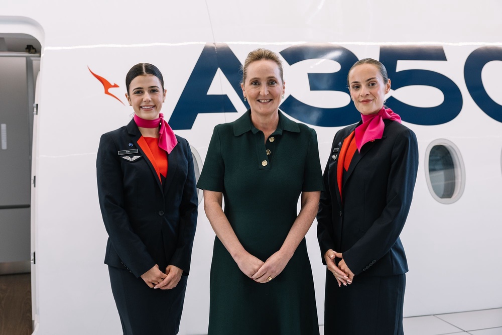 Vanessa Hudson, seen here with cabin crew, said she wanted passengers to feel the ‘spirit of Australia’ (Stuart Bailey)