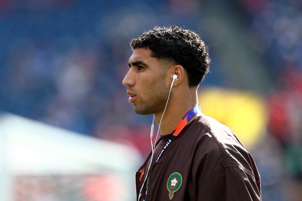Morocco's defender Achraf Hakimi before kick-off against Scotland (AFP via Getty Images)