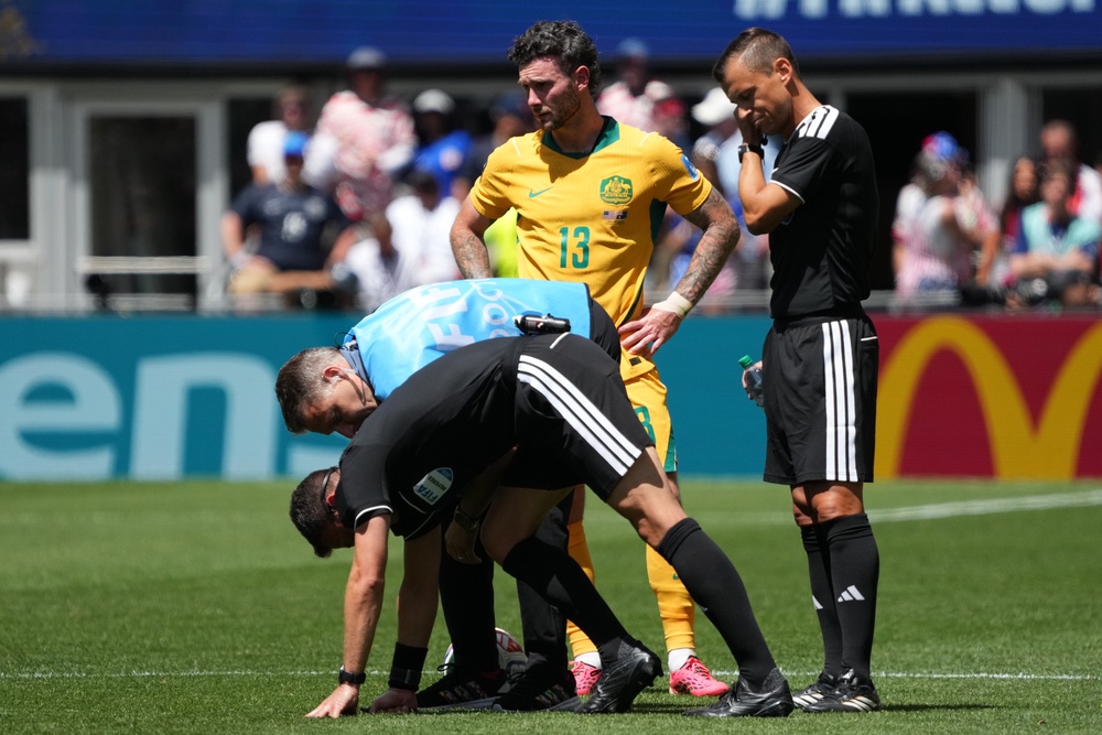 Referee Felix Zwayer received medical advice during the World Cup match (AP)