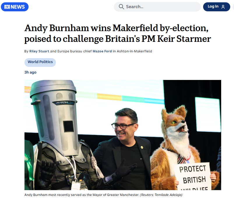 Residents voiced support for Andy Burnham amid disenchatment with Sir Keir Starmer in the coverage by Australian Broadcasting Corporation (Australian Broadcasting Corporation)