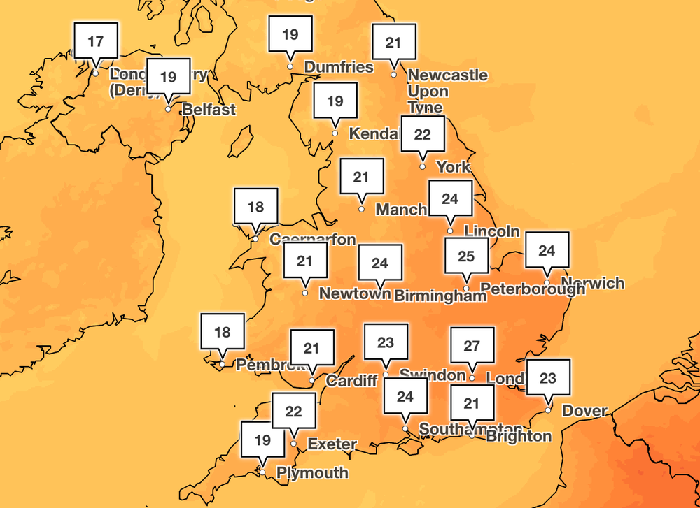 Temperatures could hit 28C in London on Saturday (Met Office)