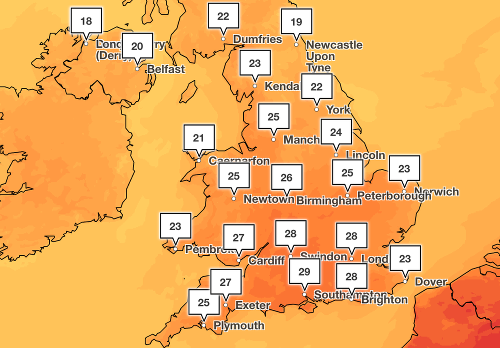 Temperatures could reach 30C in some parts of England on Sunday (Met Office)