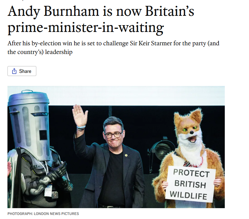 Andy Burnham is now Britain's prime-minister-in-waiting, declared The Economist (The Economist)