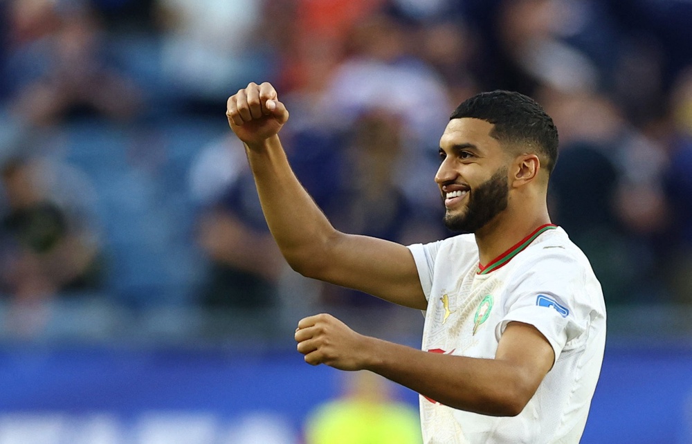 Morocco's Ismael Saibari celebrates after the match (Reuters)