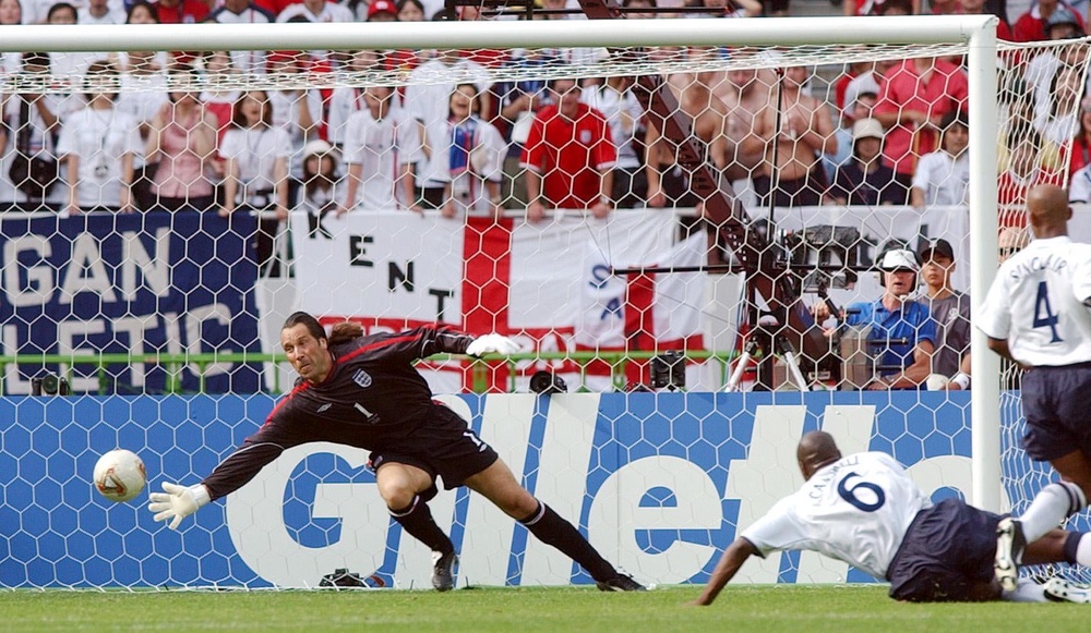 David Seaman is beaten by Rivaldo at the World Cup in 2002 (Kirsty Wigglesworth/PA) (PA Archive)