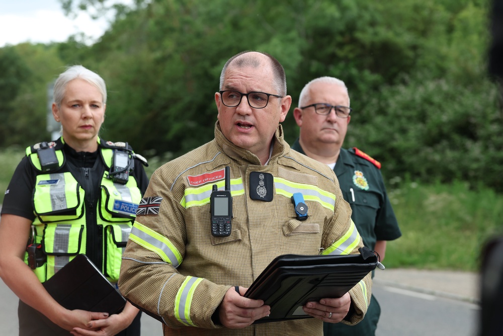 Bedfordshire Fire and Rescue Chief Fire Officer Andy Hopkinson speaking to members of the media near the scene (PA)