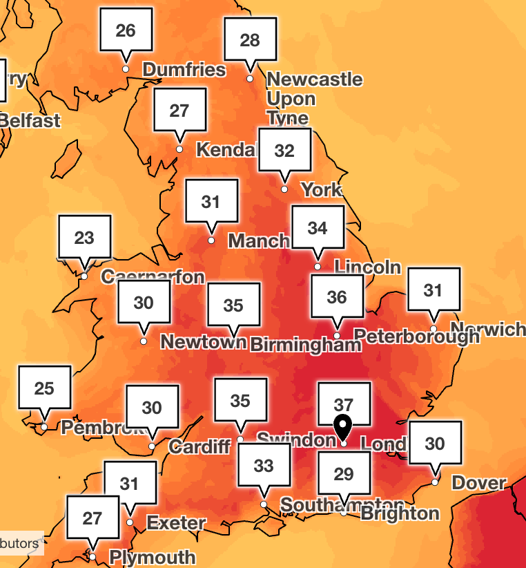 Temperatures are predicted to reach 37C on Tuesday (Met Office)